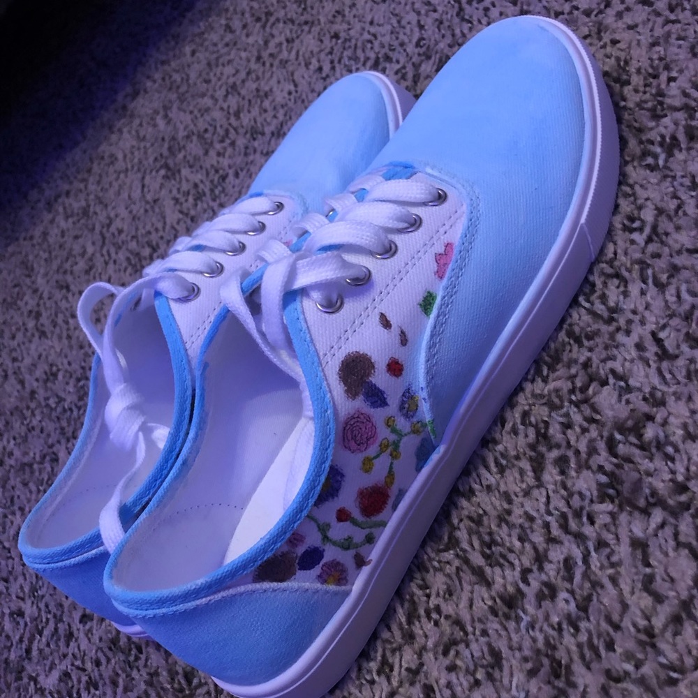 custom painted blue flower shoes